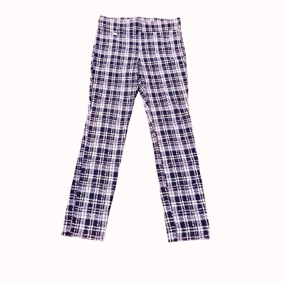 Preswick Moore Glen Plaid Pants Size M Pull On Lavender Ankle Stretch Casual Chi - Picture 2 of 13